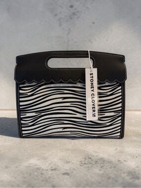 Stoney Clover Black & White Zebra Scallop-Top Handbag/clutch